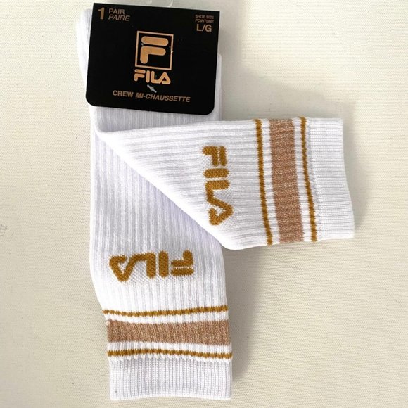 FILA FL0025 Crew Socks White/Gold - Picture 1 of 2